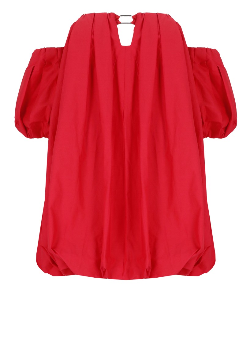 Pinko ‘bert' Red Dress With Exposed Shoulder Design And Removable Sleeves With Button In Red