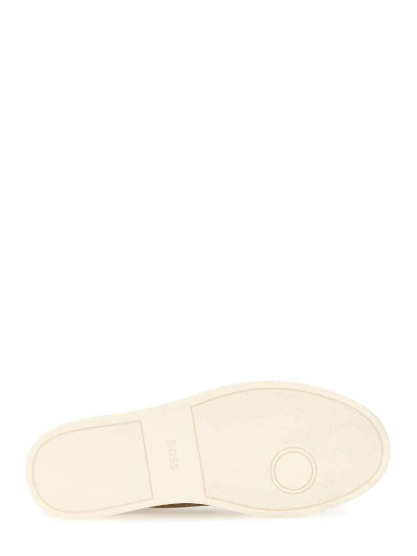 Hugo Boss Boss Soft Suede Sneakers With Contrasting Rubber Sole In Brown