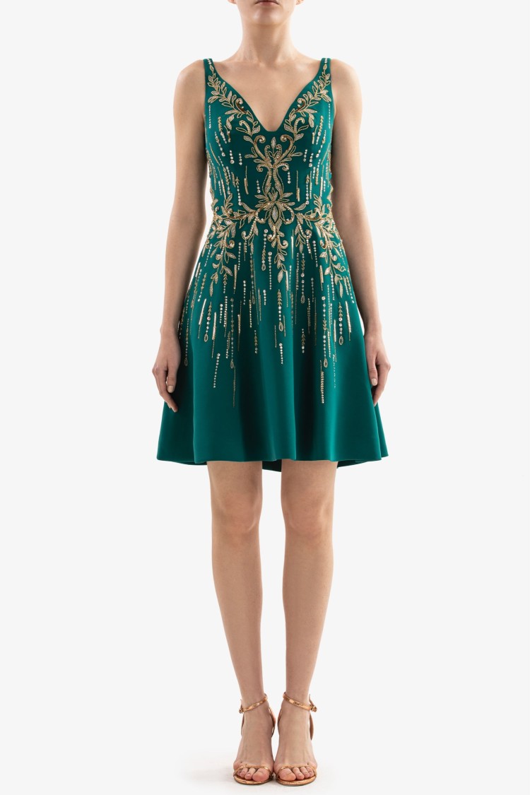 Saiid Kobeisy Short Crepe Beaded Dress In Green