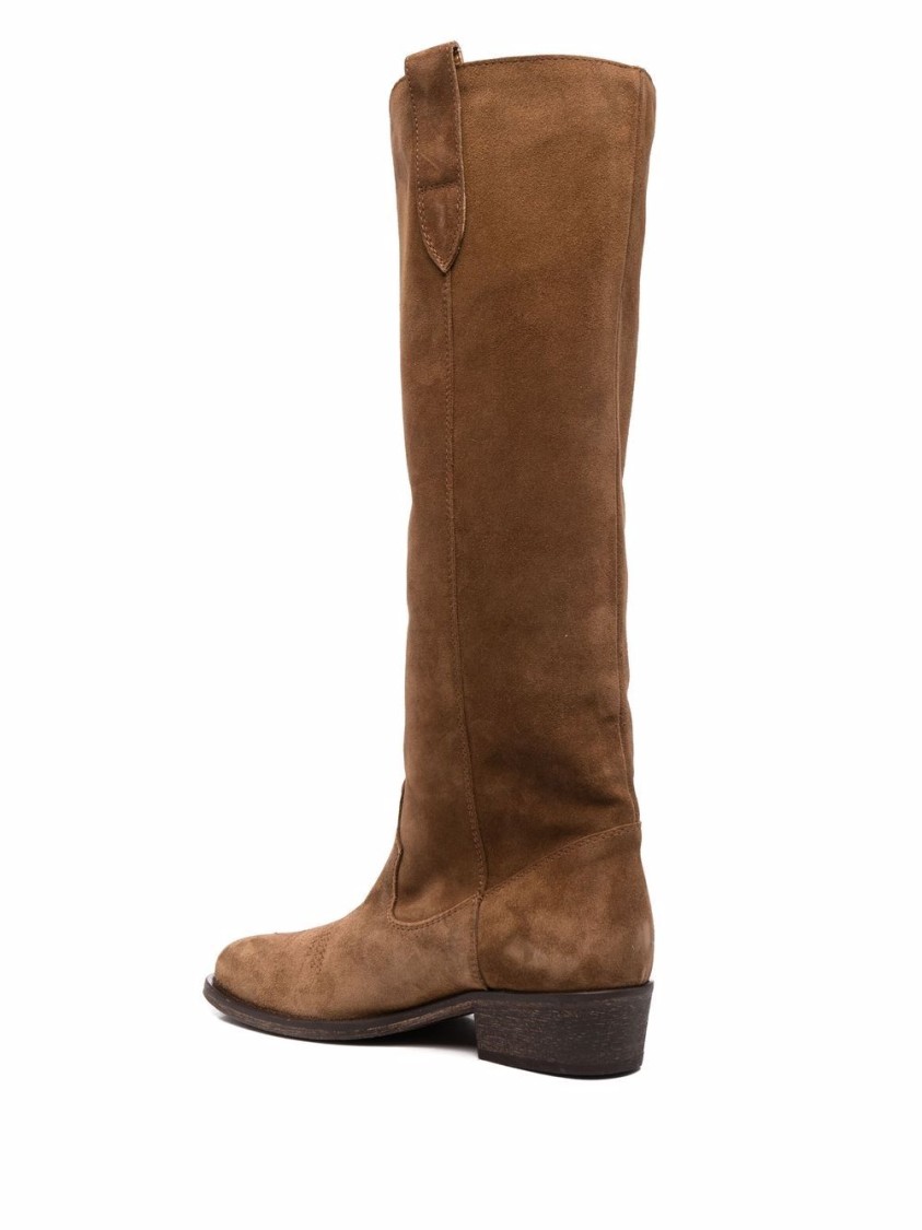 Via Roma 15 Almond Toe Camel-brown Leather Suede Boots In Brown