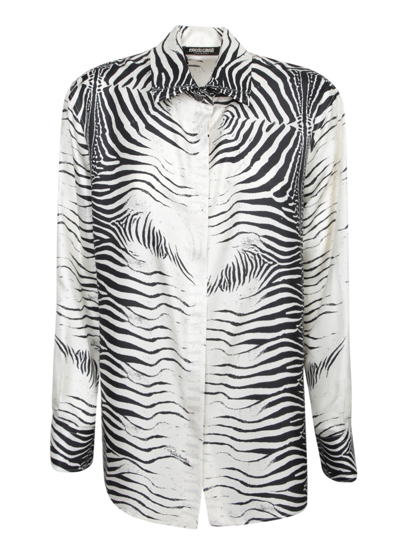 Roberto Cavalli Zebra Black And White Silk Shirt In Grey