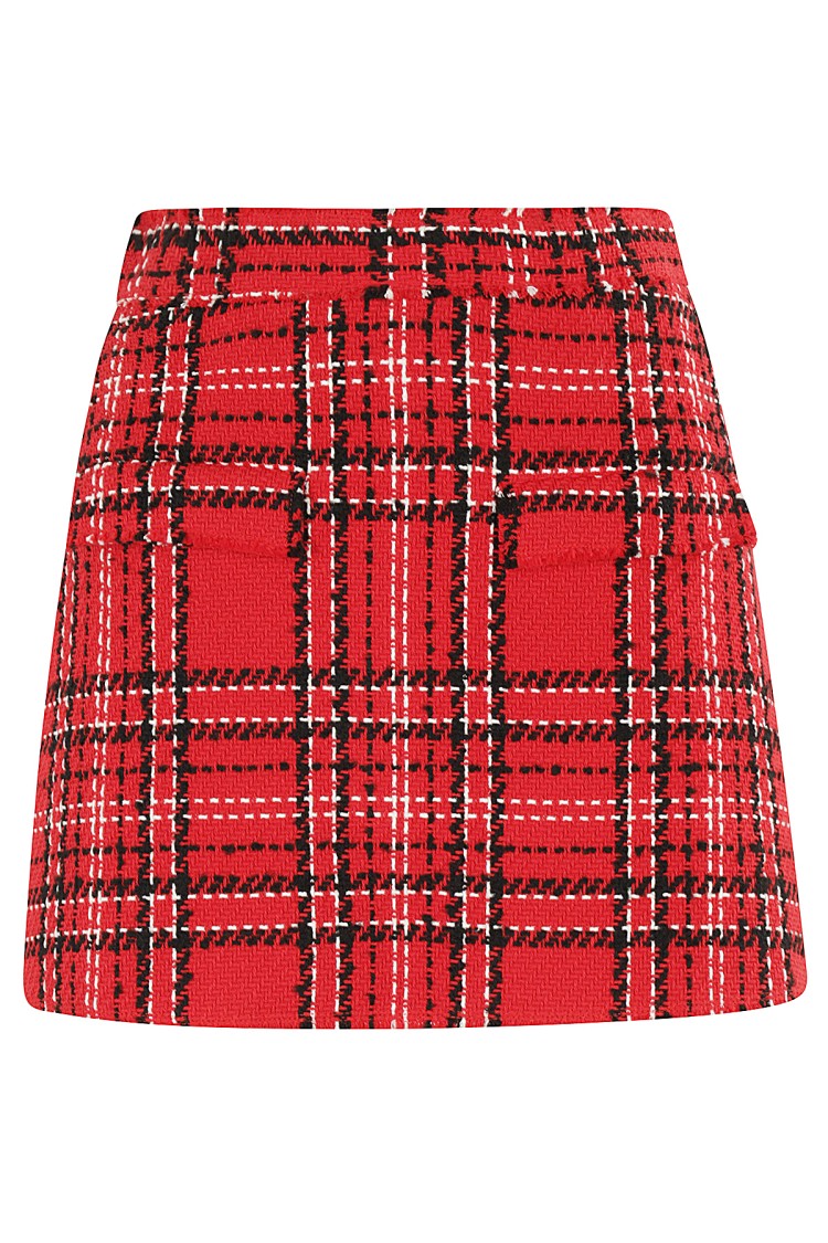 Msgm Tartan Cotton Blend Tweed Skort In Red