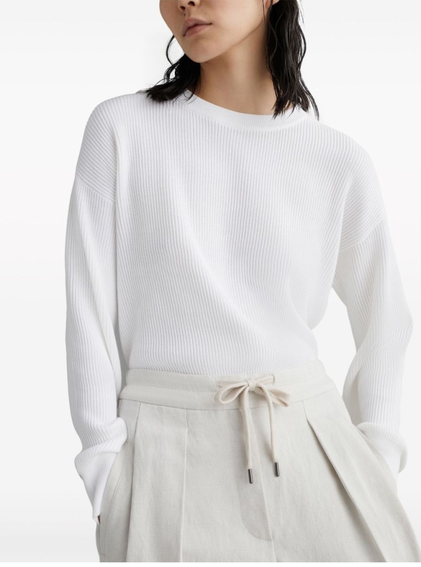 Brunello Cucinelli Relaxed-fit Trousers With High Waist And Drawstring Closure In White