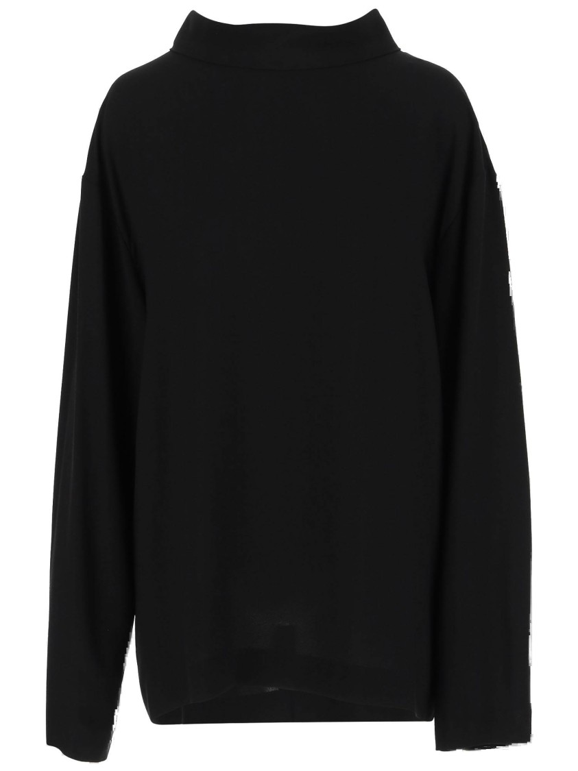 Carven High Neck Viscose Shirt With Jewel Button