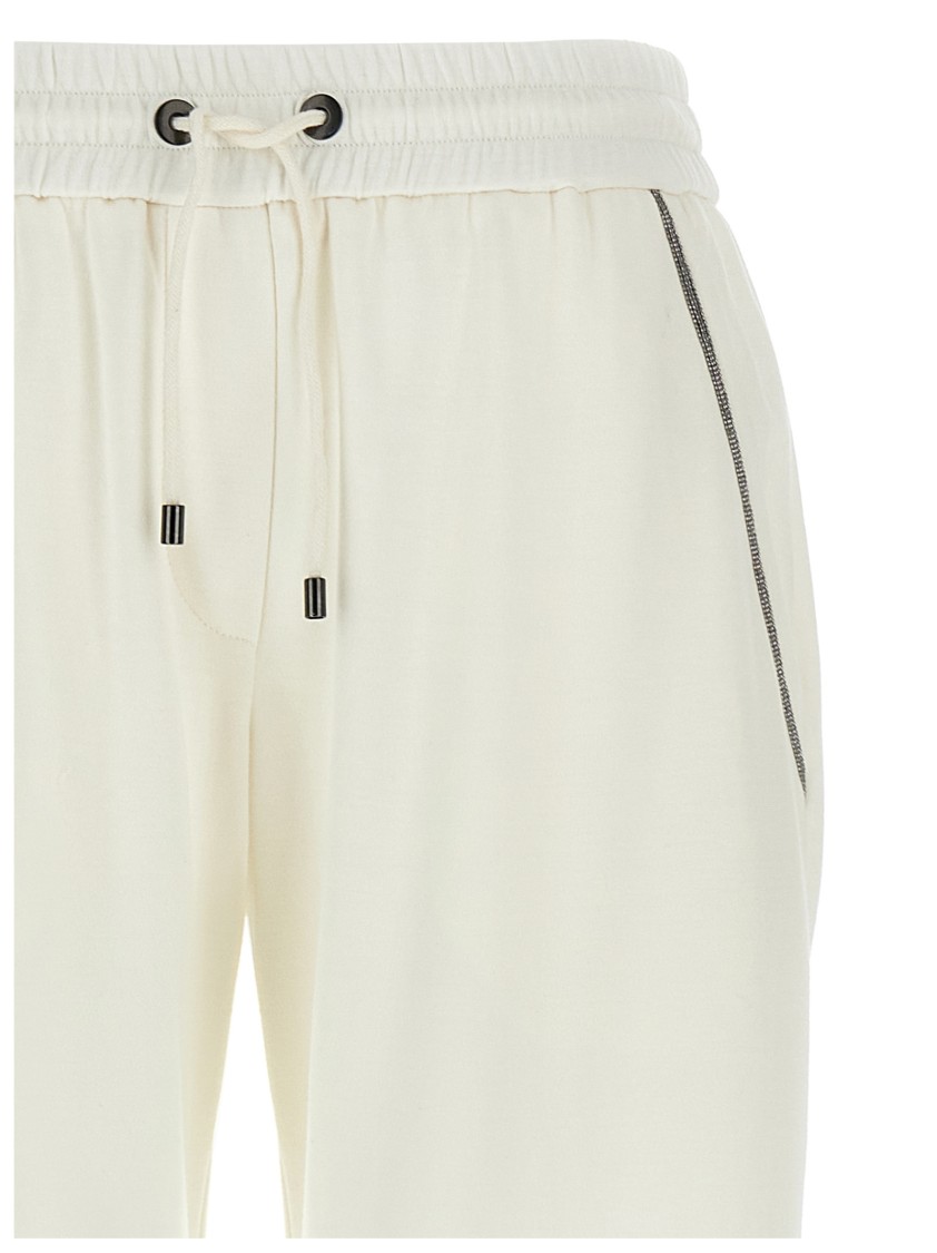 Brunello Cucinelli Cotton-silk Blend Joggers With Adjustable Drawstring In White