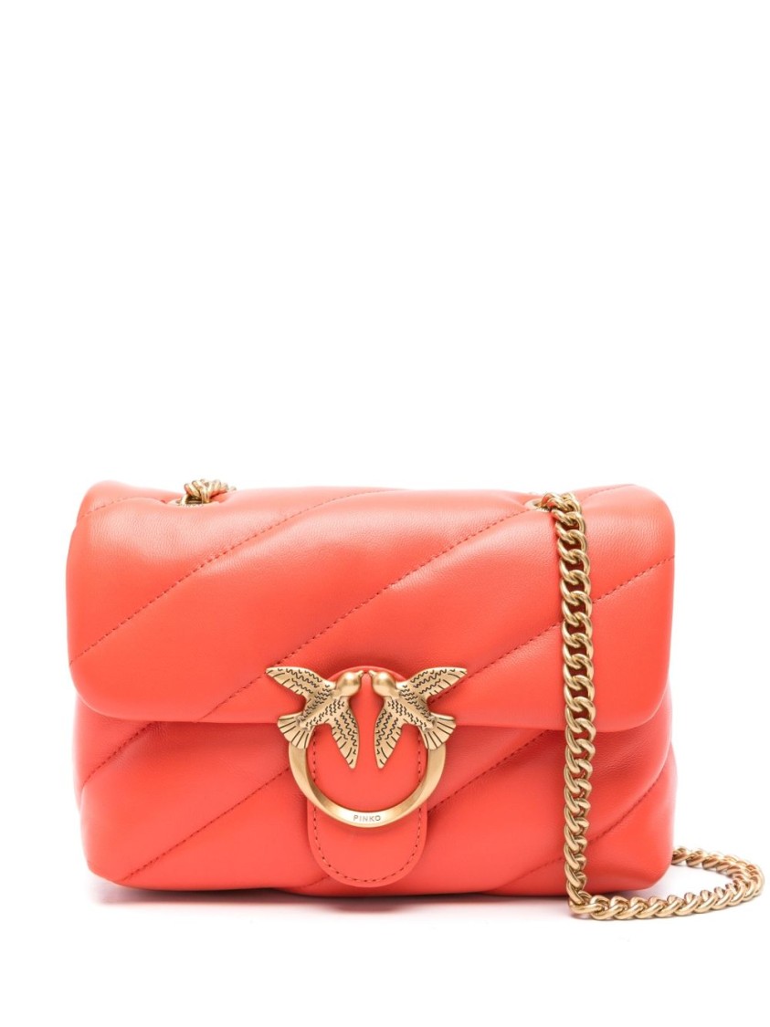 Pinko Burnt Orange Quilted Shoulder Bag With Chain-link Strap