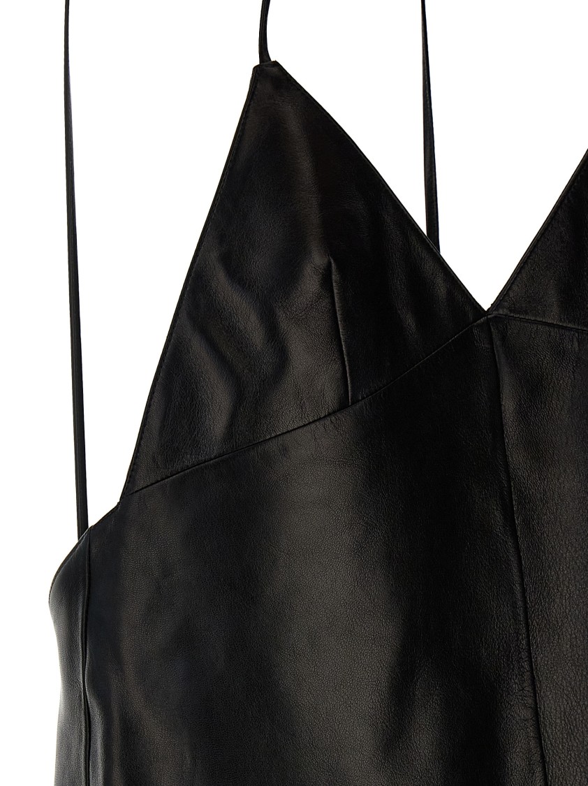 Saint Laurent Leather Slip Dress In Black
