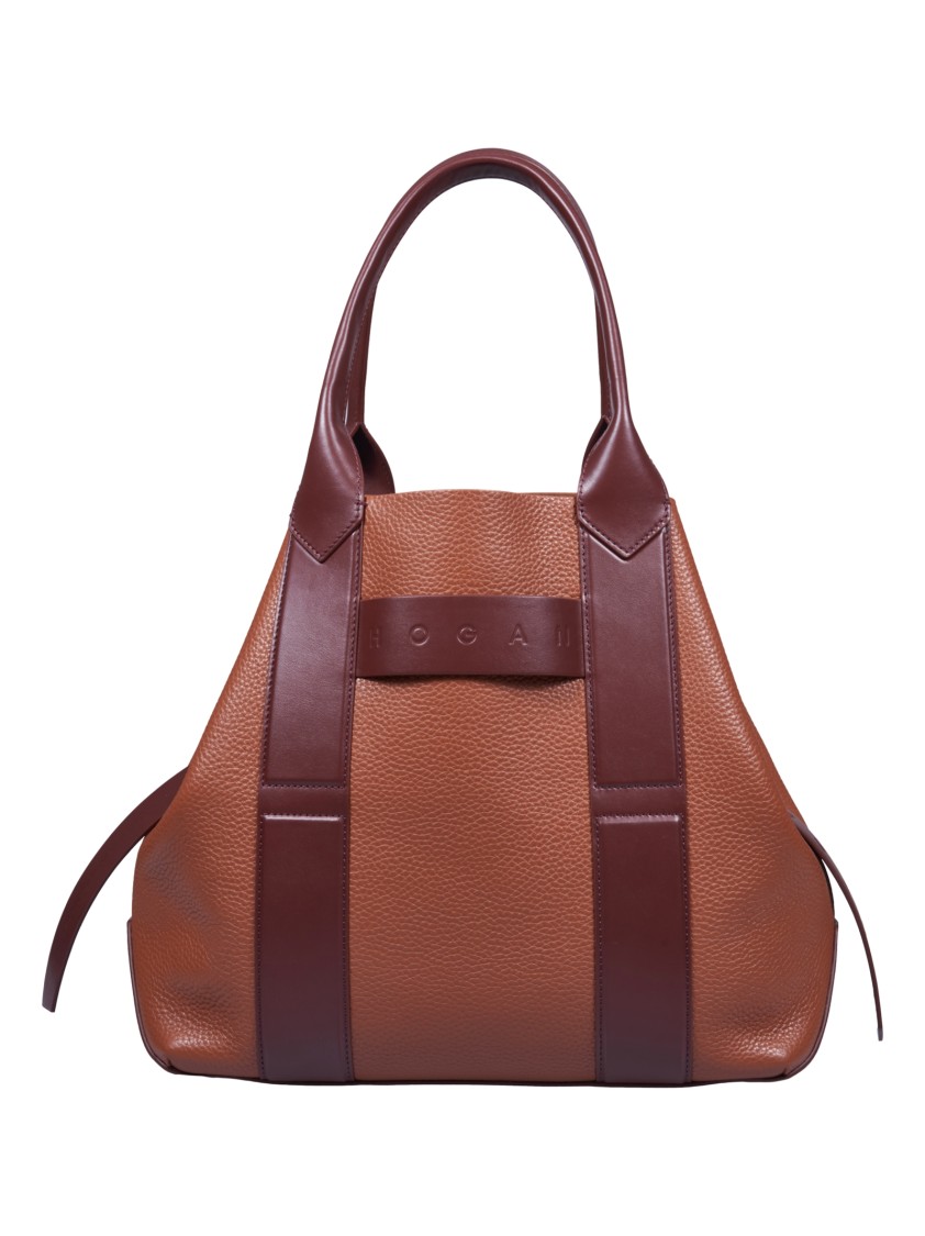 Hogan Structured Medium Shoulder Bag With Contrast Panels In Burgundy