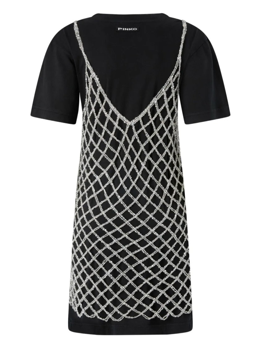Pinko Black Cotton T-shirt Dress In Blue