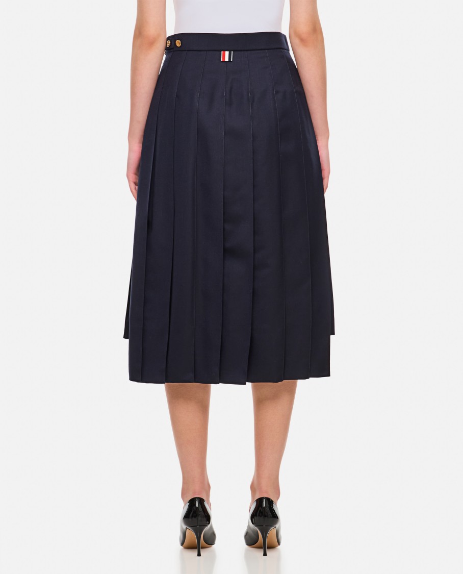Thom Browne Pleated Wool Skirt In Blue