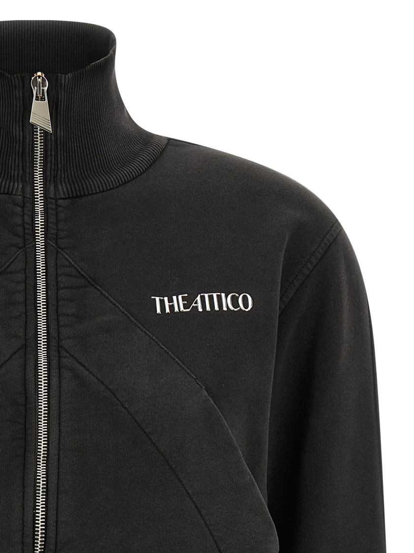 Attico Cropped Zip Fleece Ribbed Finish In Black
