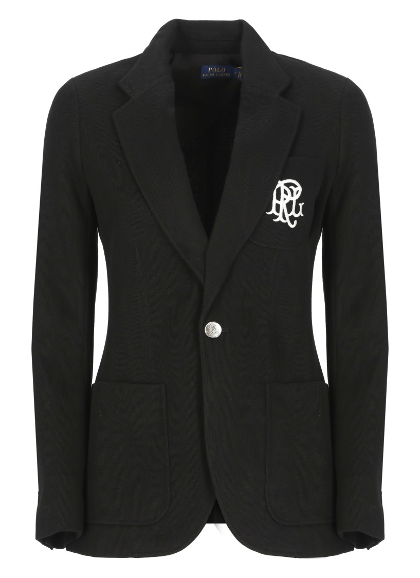 Shop Polo Ralph Lauren Tailored Black Cotton And Viscose Blazer