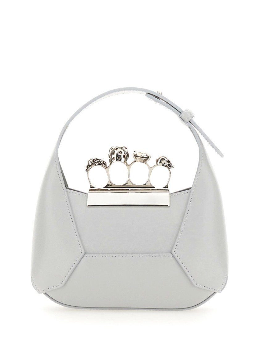 Alexander Mcqueen Jewelled Mini Hobo Bag In Grey