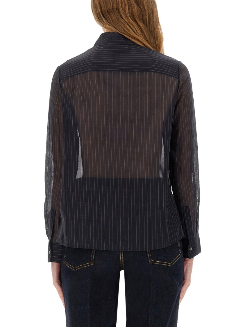 Tory Burch Vertical Stripe Cotton Shirt With Classic Collar And Chest Pocket In Black