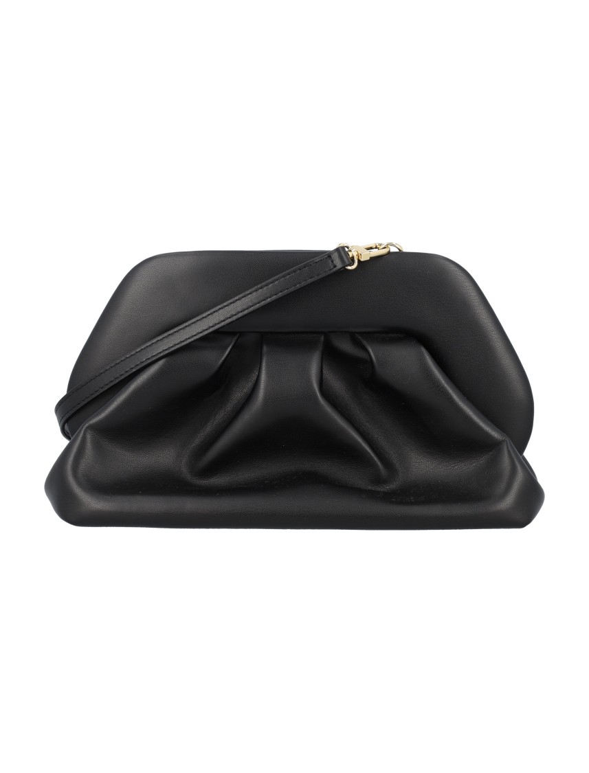 Themoirè Gathered Black Tia Clutch With Structured Top