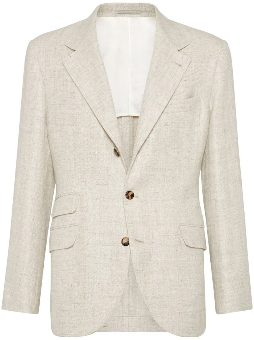 Shop Brunello Cucinelli Deconstructed Jacket With Classic Notch Lapel In Neutrals