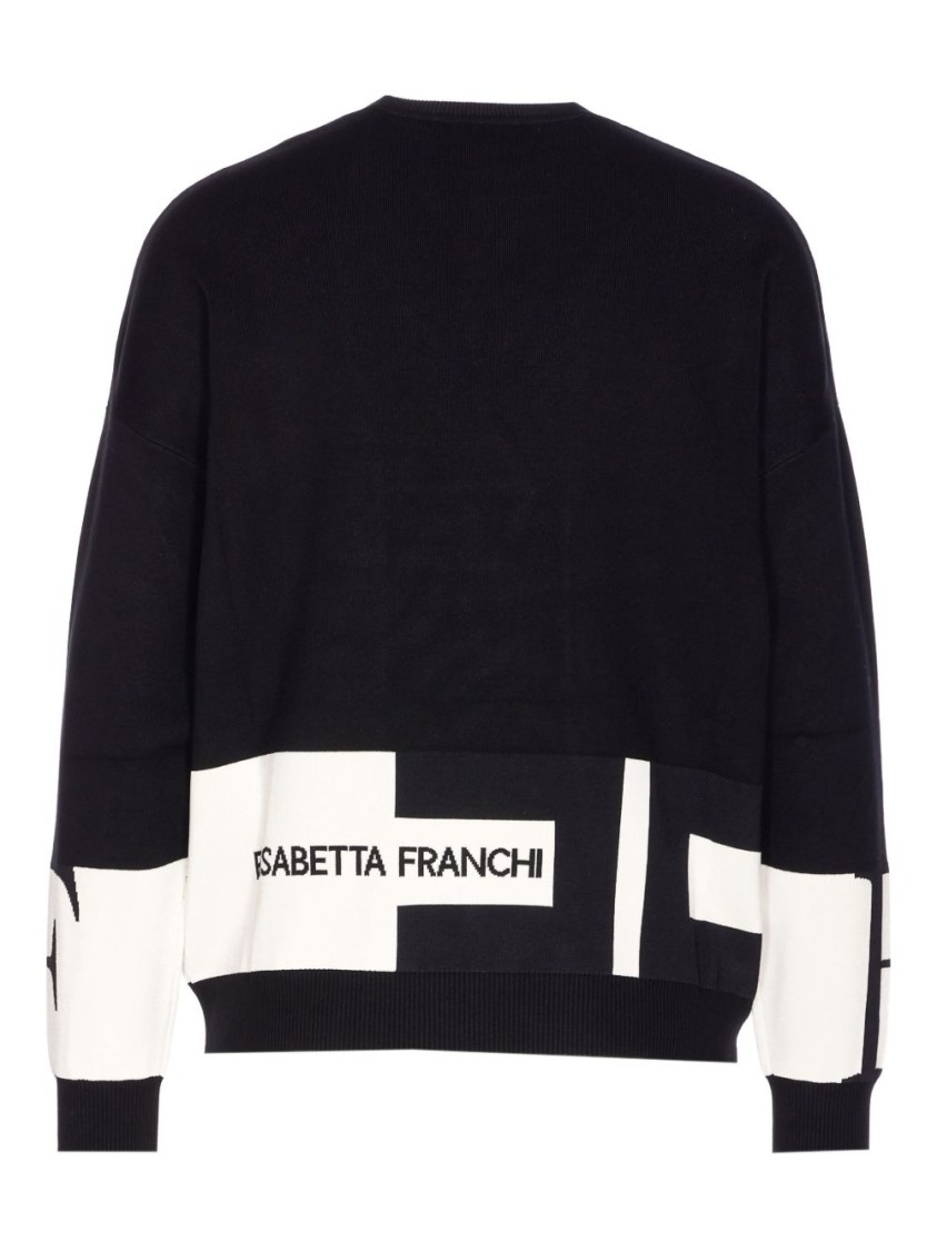 Elisabetta Franchi Graphic-design Relaxed Fit Sweatshirt With Ribbed Details In Black