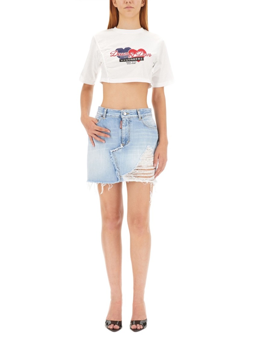 Dsquared2 Gathered Cropped T-shirt In White