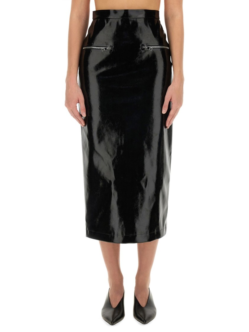 Shop Msgm Patent Leather Midi Skirt In Black