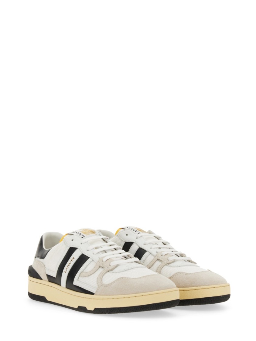Lanvin Black And White Leather Clay Low Mesh Sneakers In White