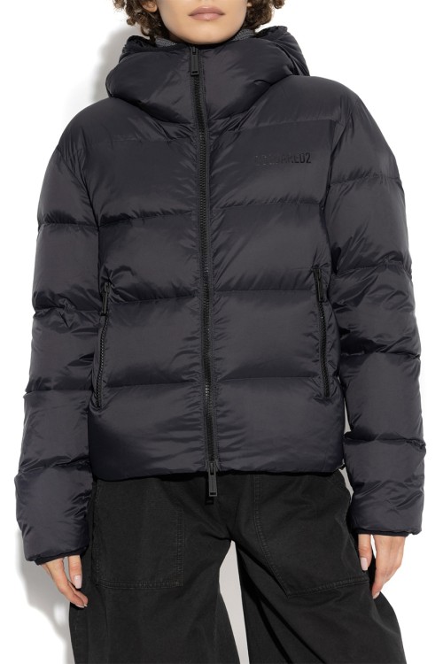 ブルゾン Dsquared2 Cropped Black Jacket With Quilted Design And Hood Dsquared2 Cropped Black Jacket With Quilted Design And Hood