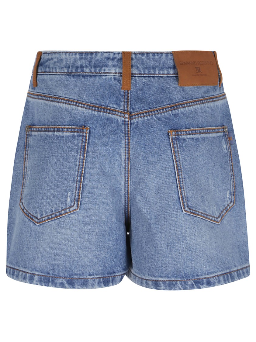 Ermanno Scervino Classic Denim Bermudas With Floral Embroidery In Blue