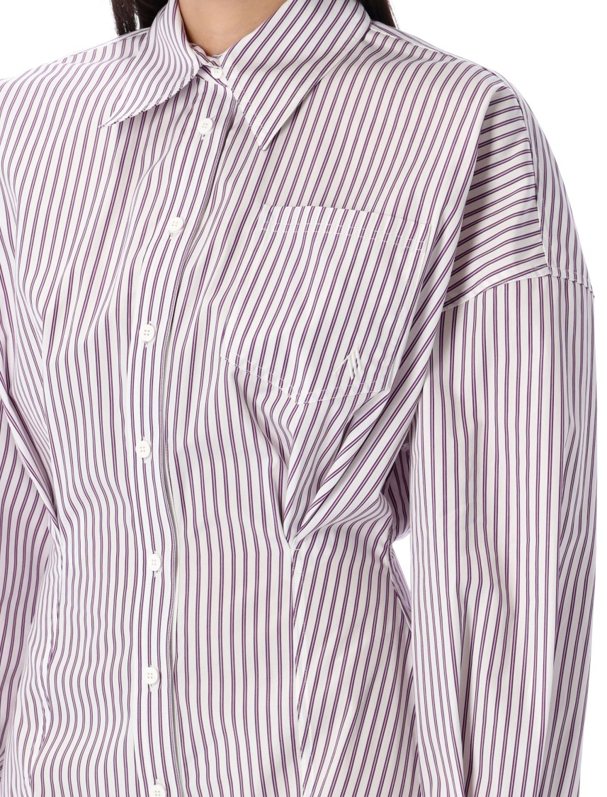 Attico White And Purple Striped Mini Shirt Dress In Purple