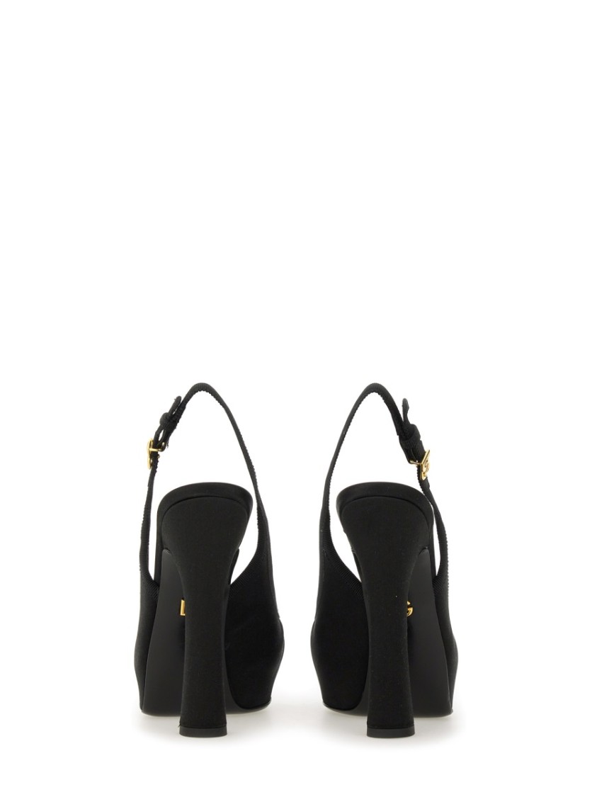 Shop Dolce & Gabbana Satin Slingback Heels With Bow Detail In Black