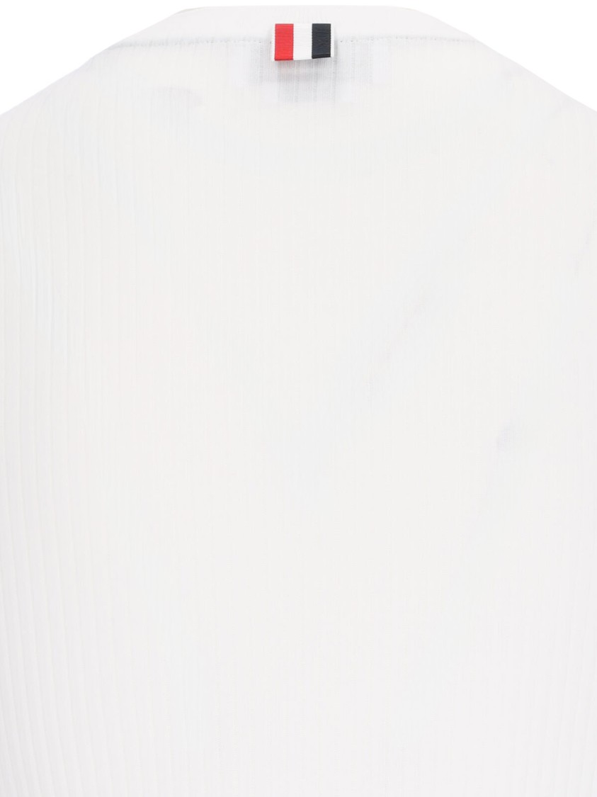 Thom Browne White Crewneck T-shirt With Signature Rwb Stripe In Cotton Woman