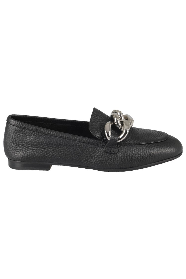 フラットシューズ Casadei Black Hammered Calf Leather Moccasin Casadei Black Hammered Calf Leather Moccasin | ShopSimon