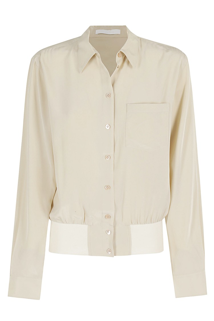 Helmut Lang Bomber Crinkle Long Sleeve Silk Shirt In Neutrals