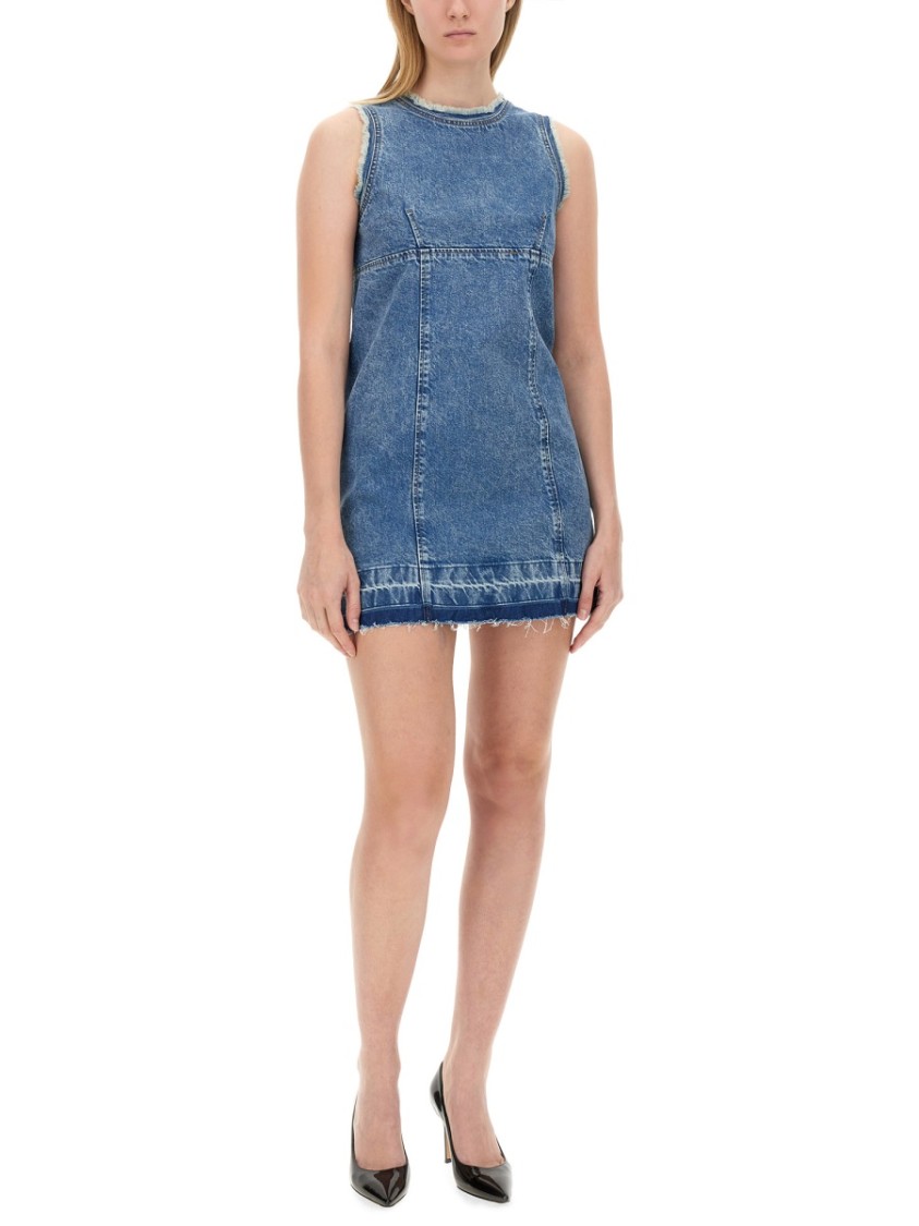 Moschino Sleeveless Fitted Denim Dress With Frayed Hem In Blue