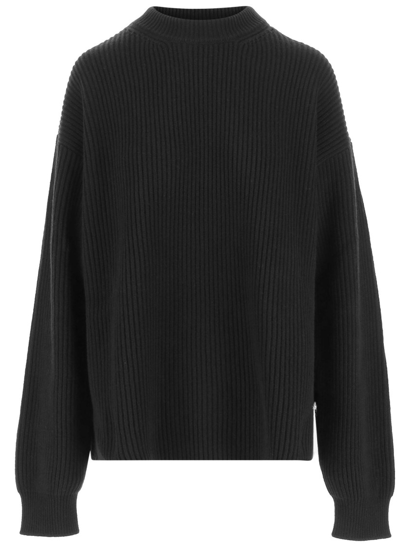 Jil Sander Ribbed Knit Wool Sweater In Black