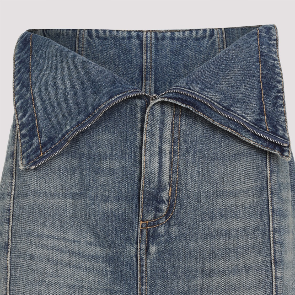 Shop Alexander Mcqueen Structured High-waisted Blue Cotton Midi Skirt