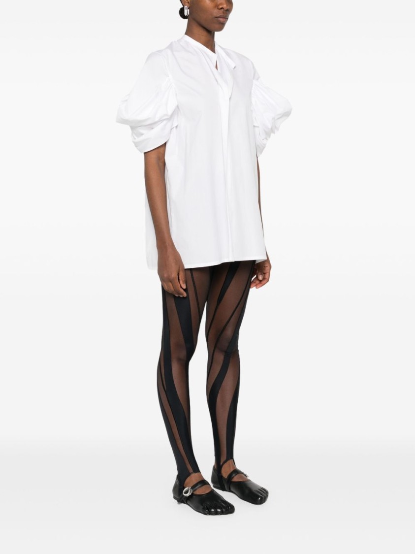 Junya Watanabe White Cotton Top With Pleated Balloon Sleeves