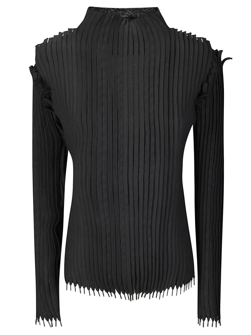 Institution Silk Long-sleeve Top With String Inserts In Black
