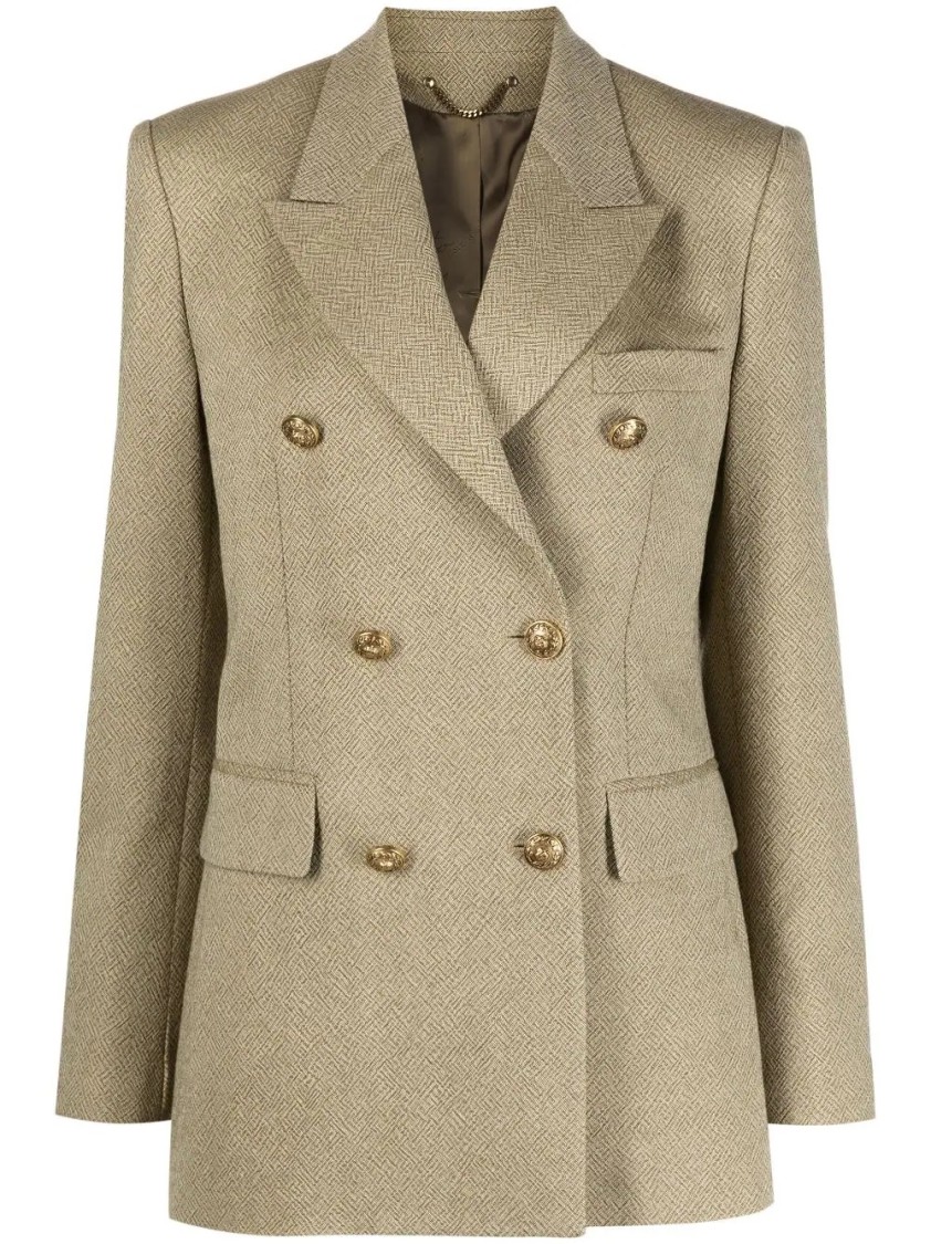 Golden Goose Double-breasted Blazer With Jacquard Pattern In Green