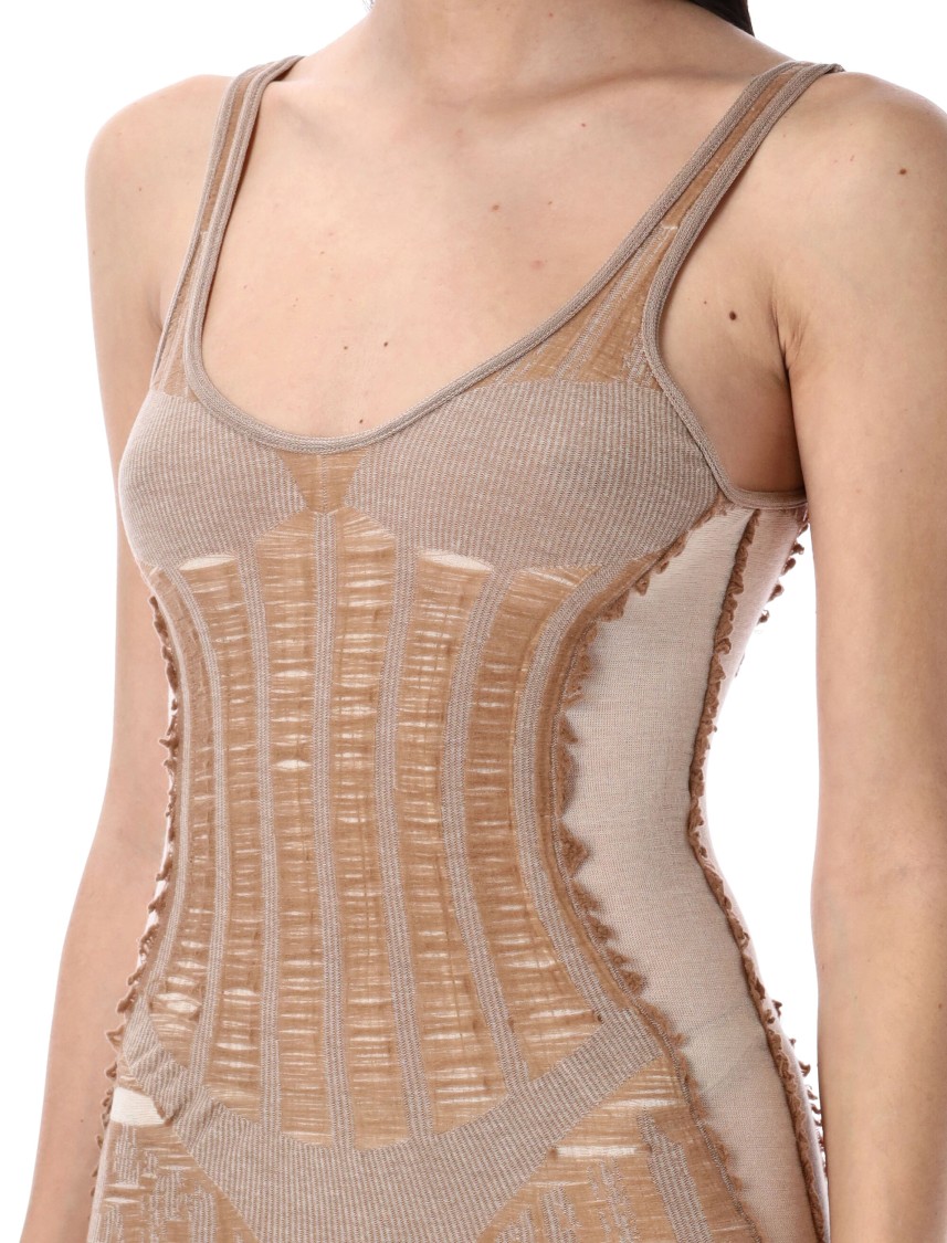 Diesel 'm-calimera' Beige Dress With Insert Design And Second Skin Effect In Neutrals