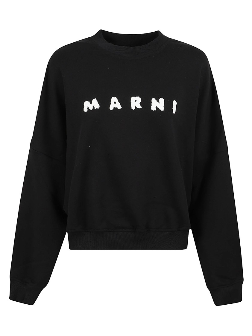 Marni Relaxed Fit Black Sweatshirt With Textured Logo In Black