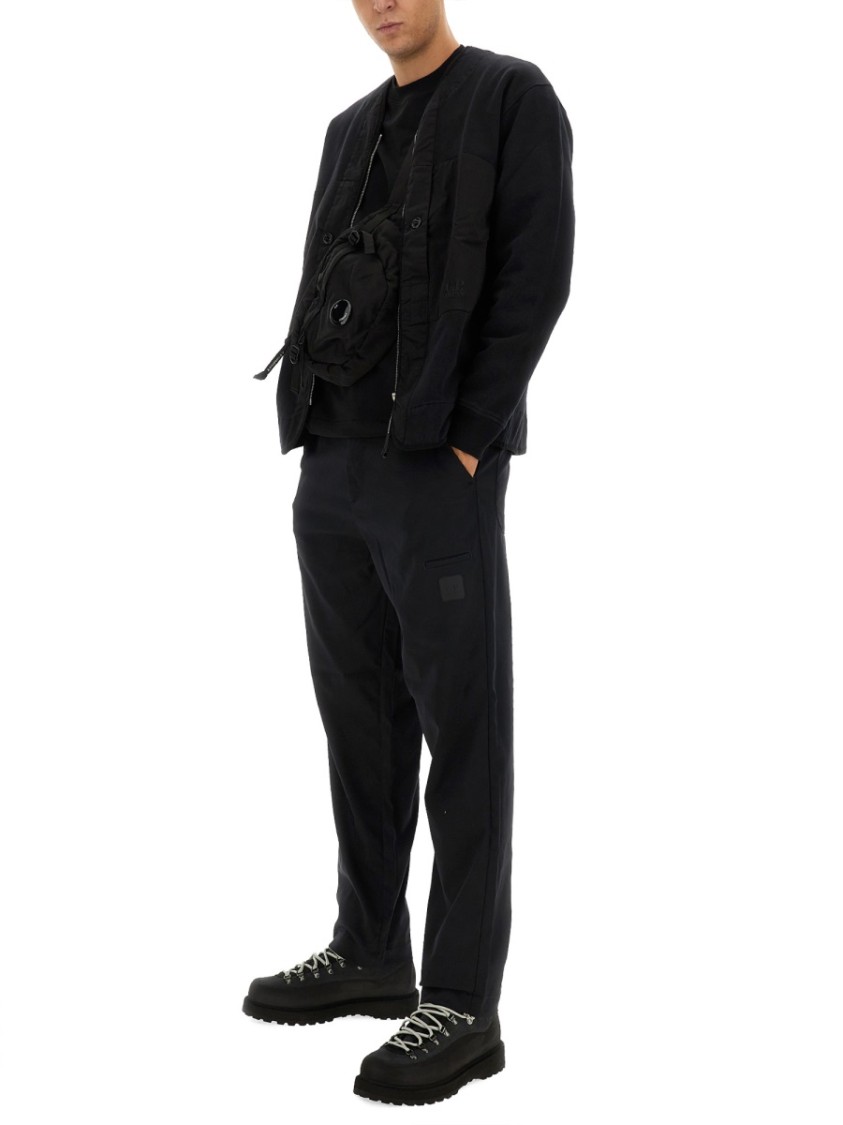 C.p. Company Zip Sweatshirt With Button And Patchwork In Black
