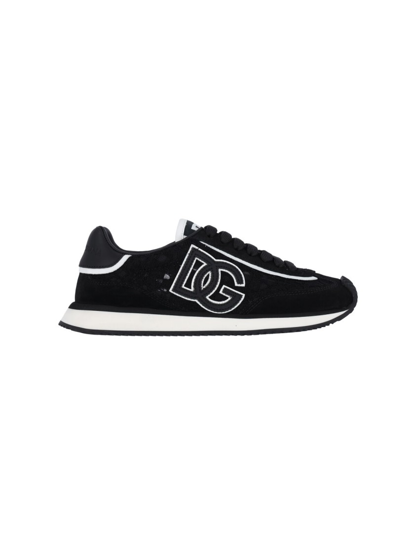 Dolce & Gabbana Dg Cushion Lace-detailed Suede Sneakers Shoes In Black