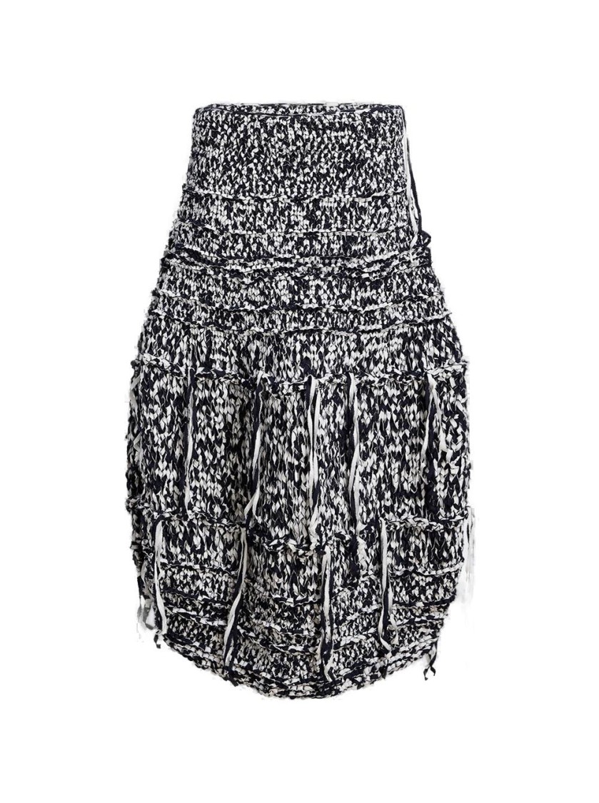 Khaite Hand-knitted Barrel-shaped Midi Skirt With Streamer Fringe In Gray