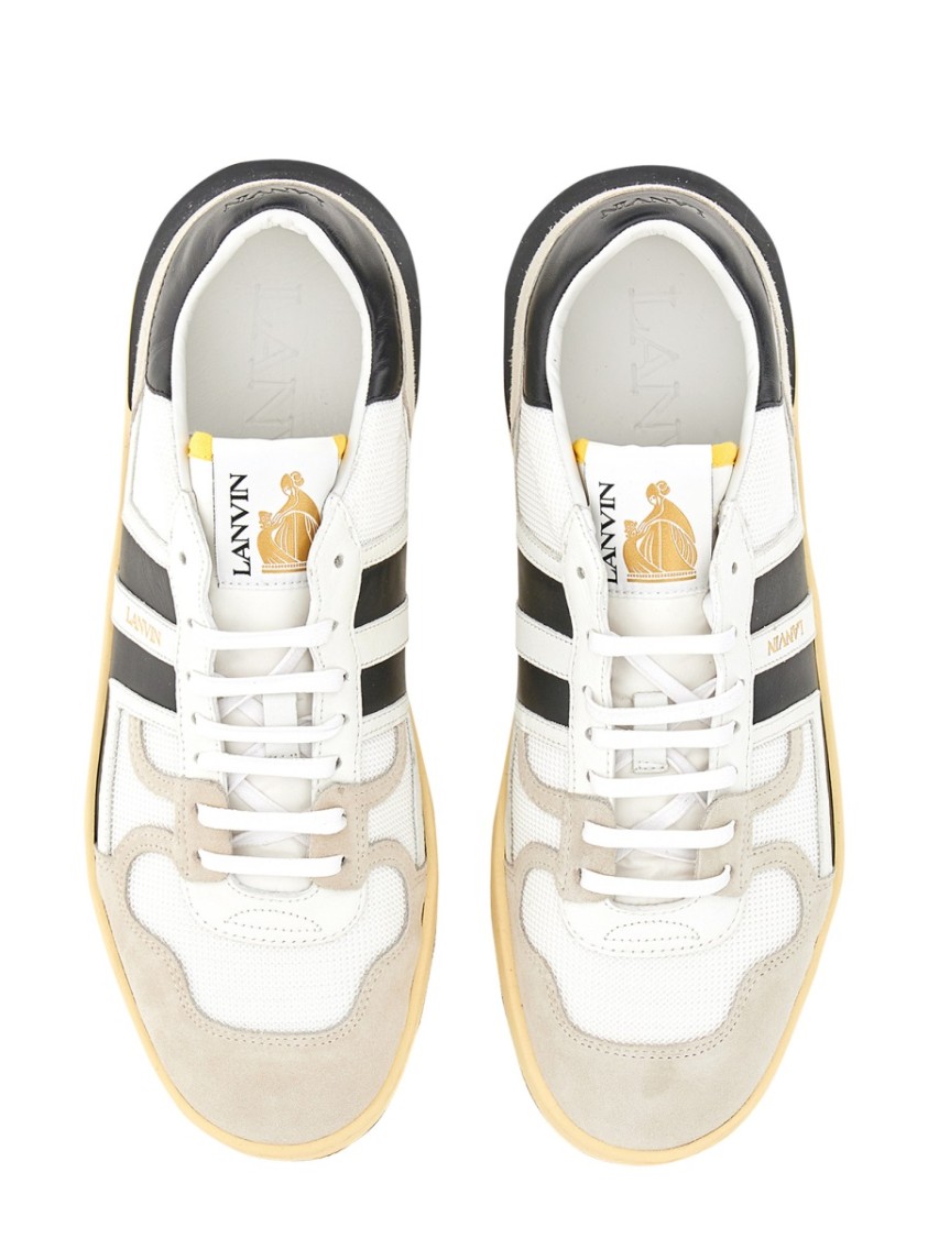 Lanvin Black And White Leather Clay Low Mesh Sneakers In White