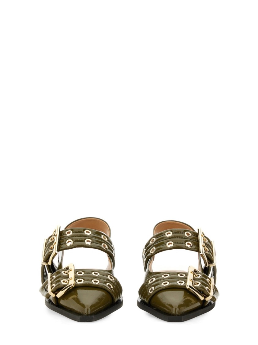 Shop Ganni Ballerina With Buckle In Green