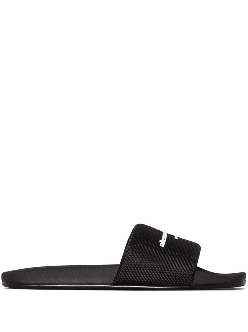 Alexander Wang Logo-print Flat Slides In Black