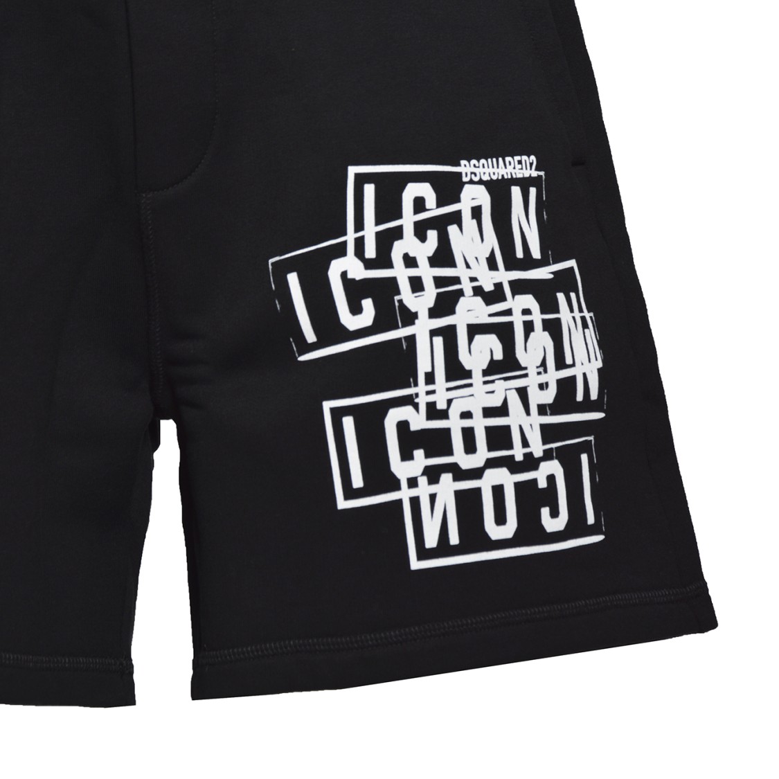 Dsquared2 Black Bermuda Shorts With Icon Logo Print In Cotton Man In Black