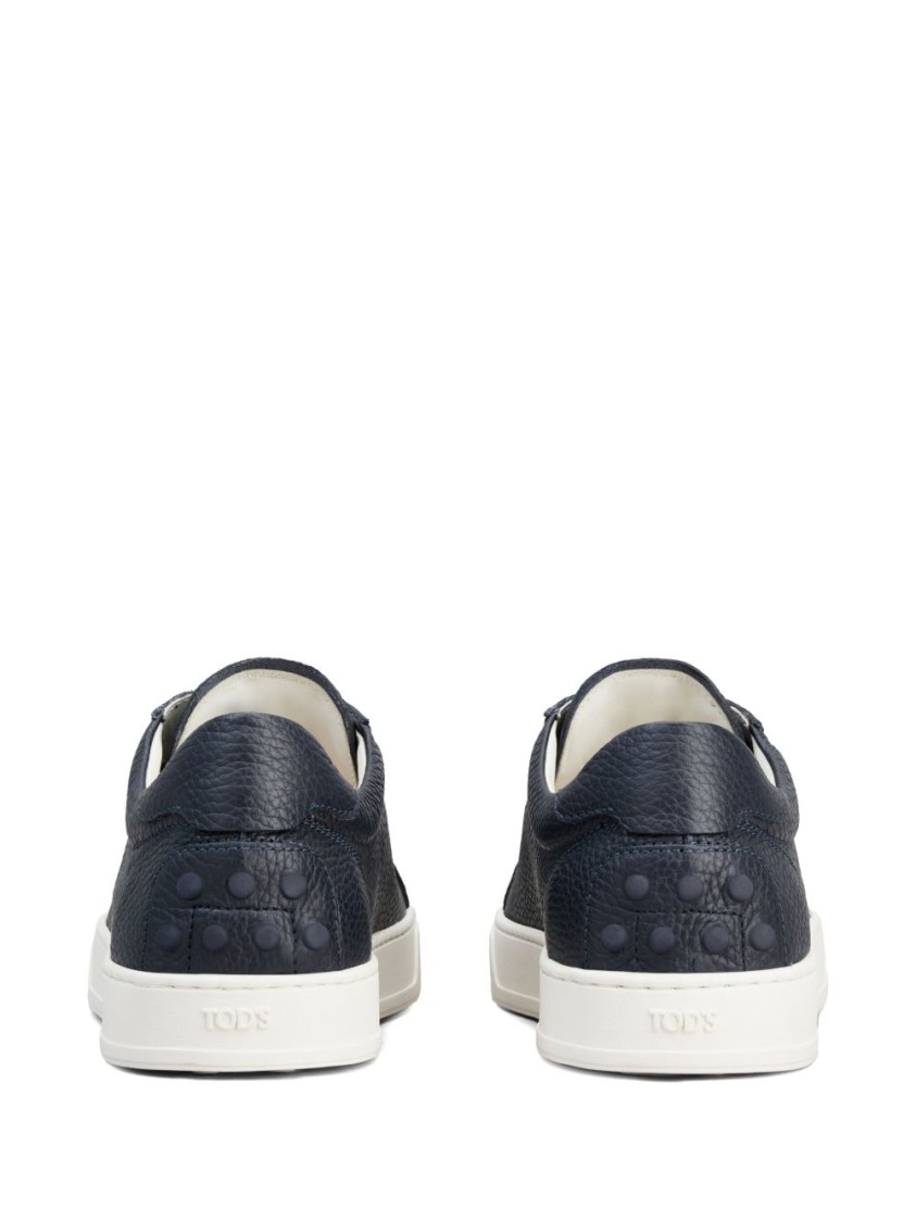 Shop Tod's Textured Leather Lace-up Sneakers With Contrasting Sole In Grey