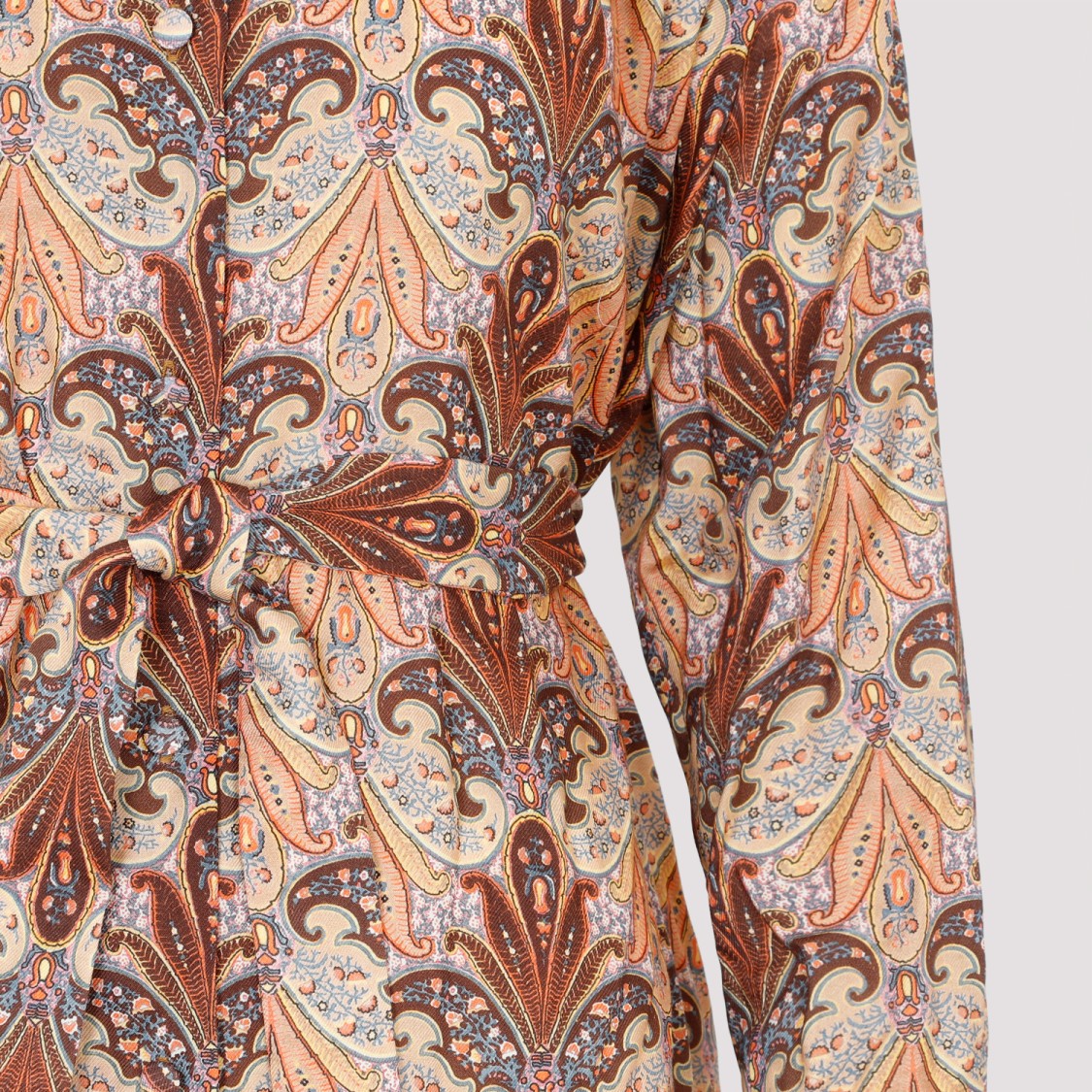 Shop Etro Brown Wool And Silk Printed Shirt Dress