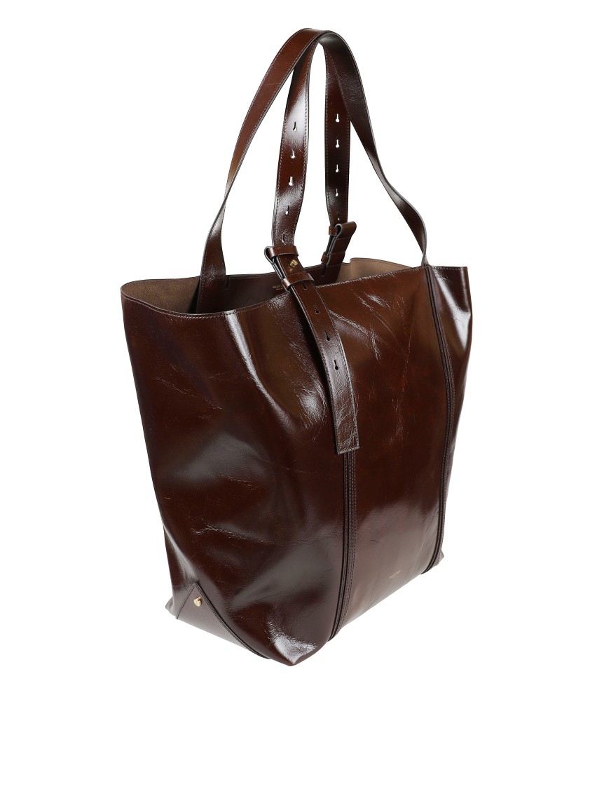 Golden Goose Structured Dark Brown Leather Tote Bag With Polished Finish In Brown