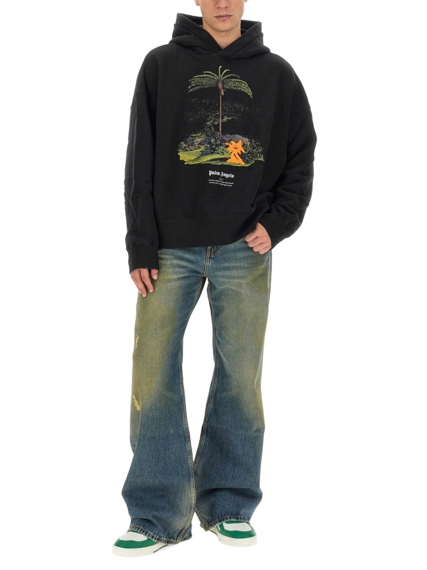 Palm Angels Enzo Graphic Print Hoodie With Ribbed Finish In Black